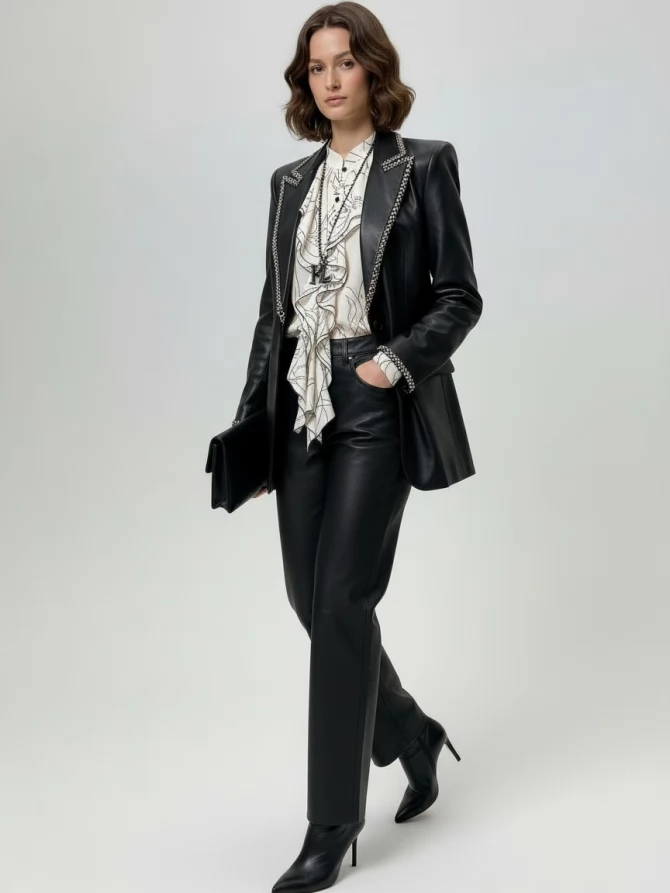 Блузка с отлетными рюшами OD-914-6 молочный с черным