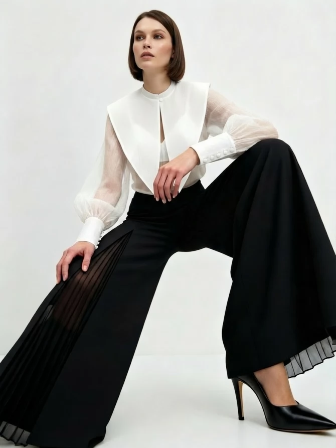 Блузка из органзы со съемным воротником OD-930-1 синий