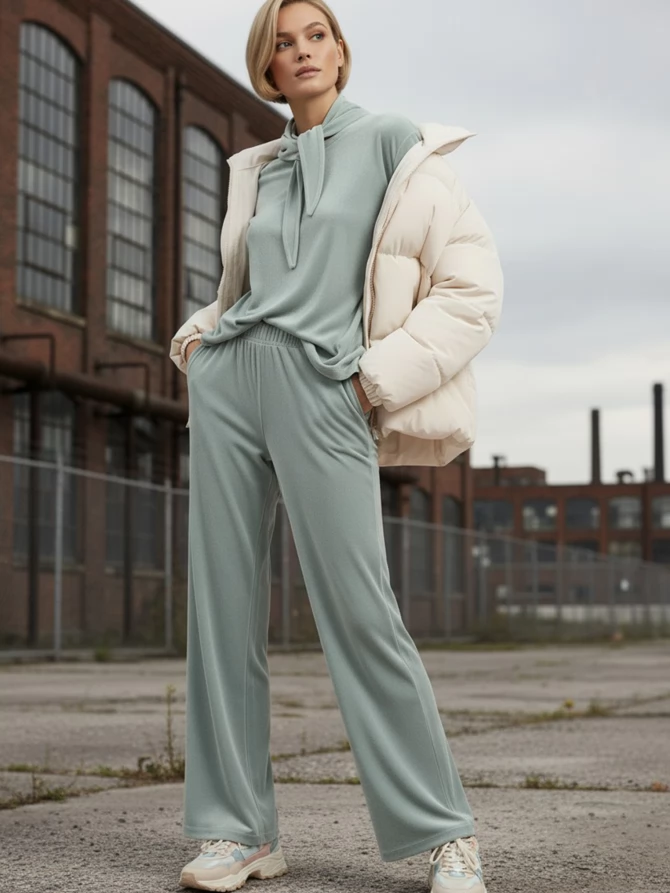 Костюм велюровый со съемным капюшоном OD-1009-2 зеленый