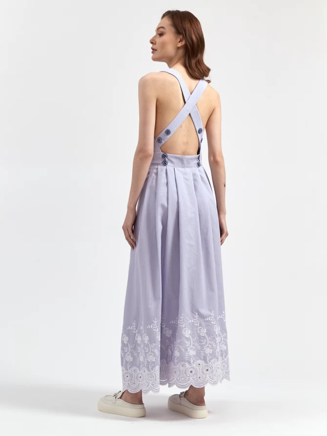 Сарафан в пол с открытой спиной, лавандовый с вышивкой