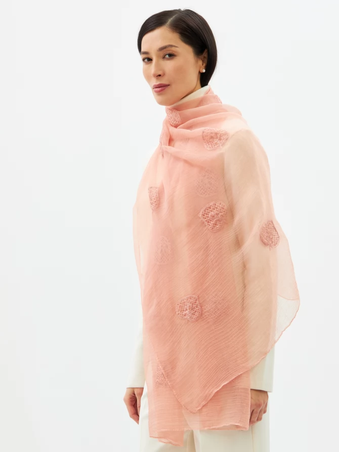 Палантин двусторонний из жатого шифона с арт-деко вышивкой