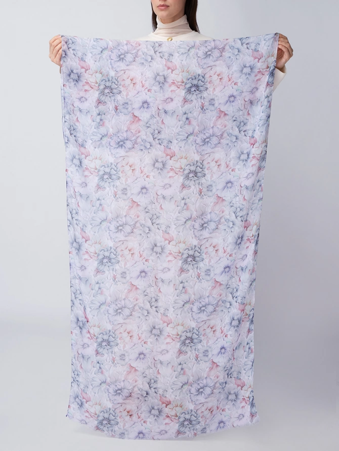 Палантин женский с акварельным цветочным рисунком