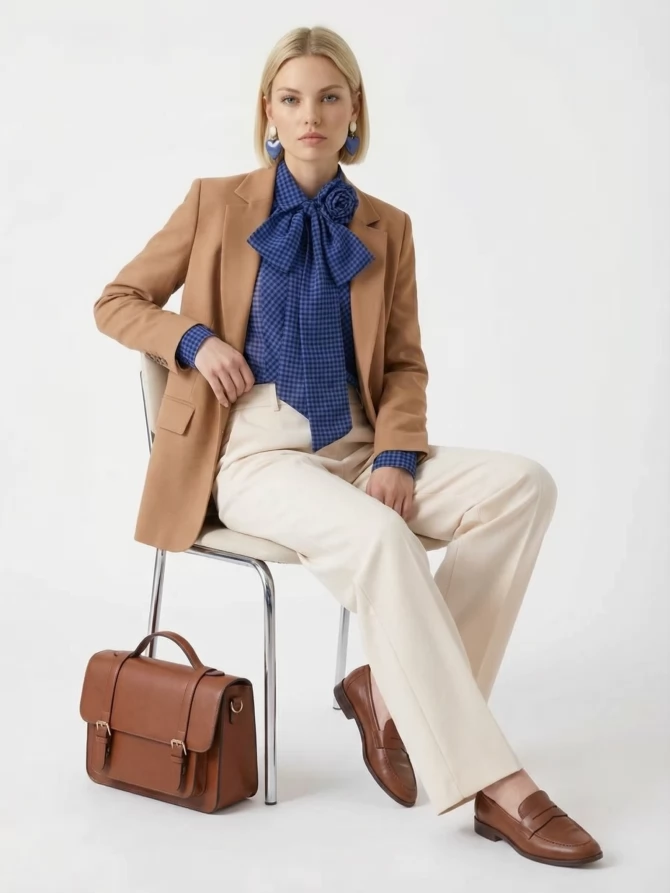 Блузка из органзы в клетку OD-984-1 фиолетовый с черным