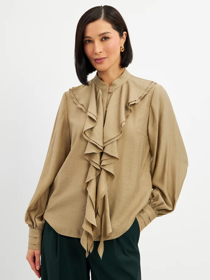 Блузкас отлетными рюшами OD-914-2 хаки