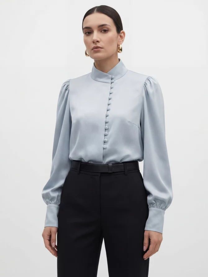 Блуза-косоворотка много пуговиц OD-550-20 серо-голубой