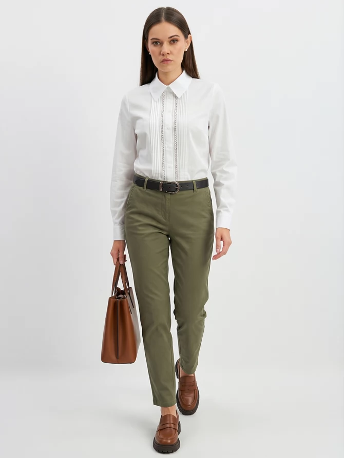 Блузка из хлопка со складками и кружевом OD-972-1 белый