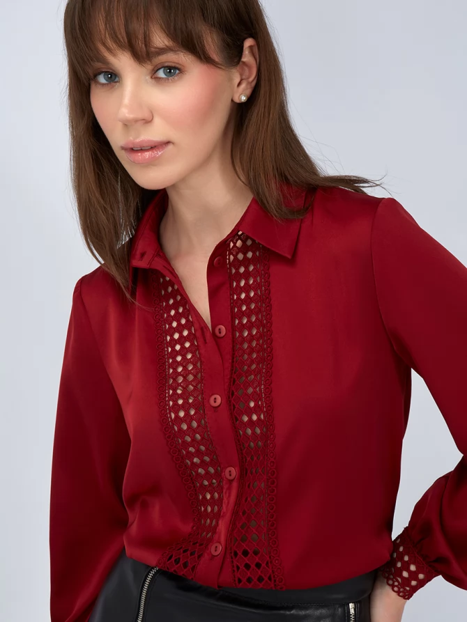 Блузка с кружевом OD-808-2 бордовый