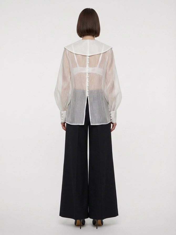 Блузка из органзы со съемным воротником OD-930-1 синий