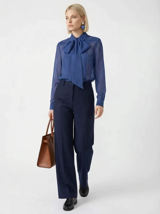 Блузка из органзы в клетку OD-984-1 фиолетовый с черным