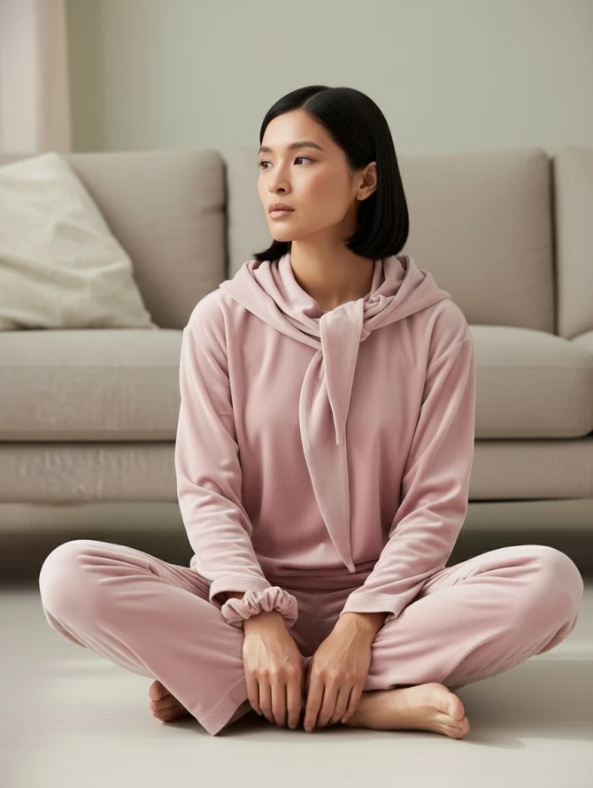 Костюм из велюра со съемным капюшоном и резинкой в комплекте OD-1009-1 розовый