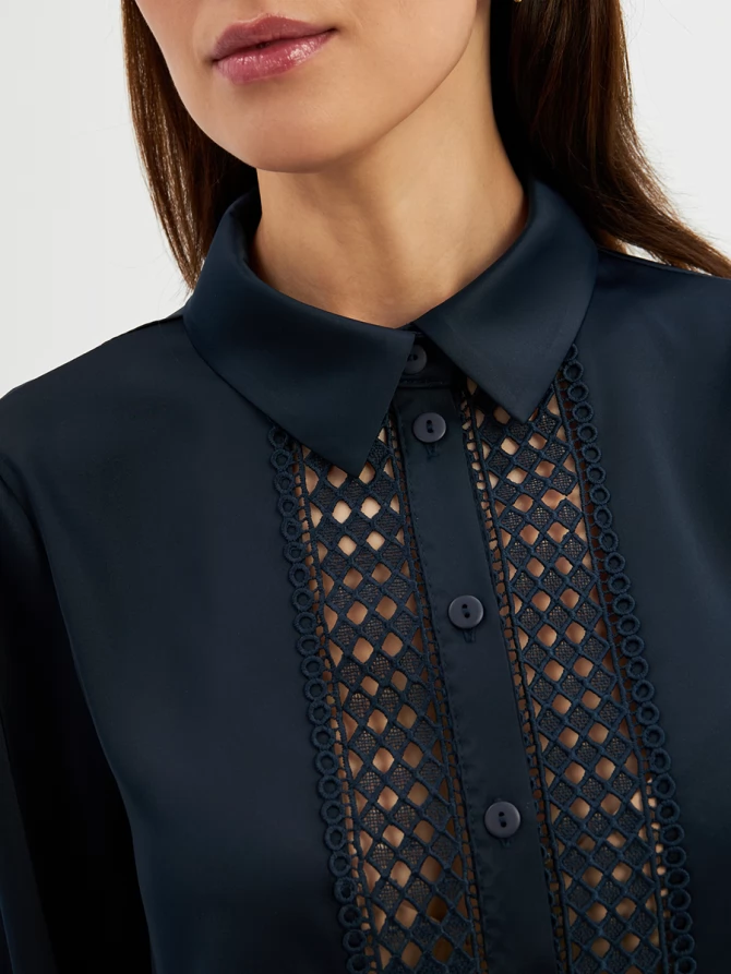 Блузка с кружевом OD-808-4 темно-синий