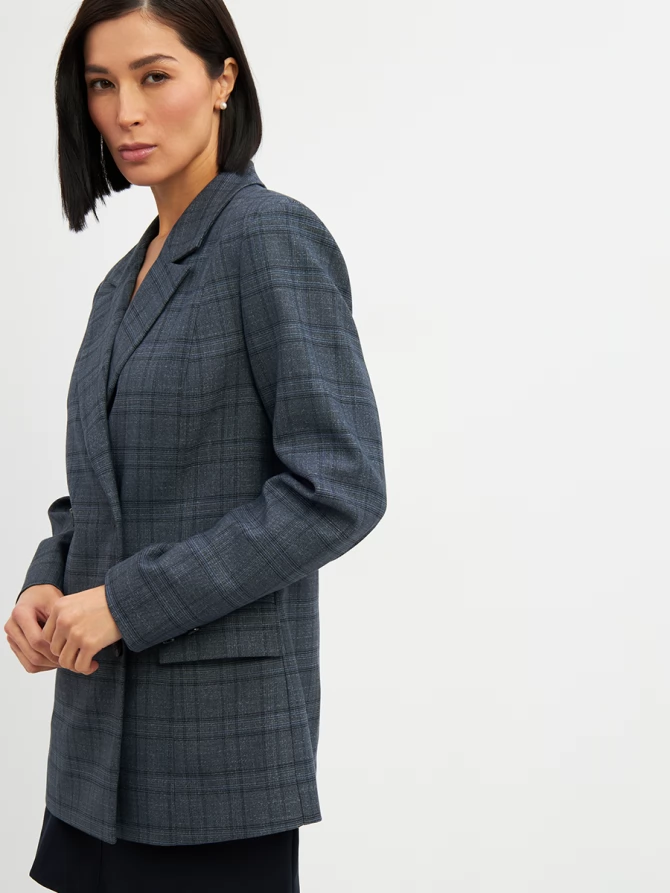 Жакет двубортный на подкладке  OD-980-2 клетка серо-синяя