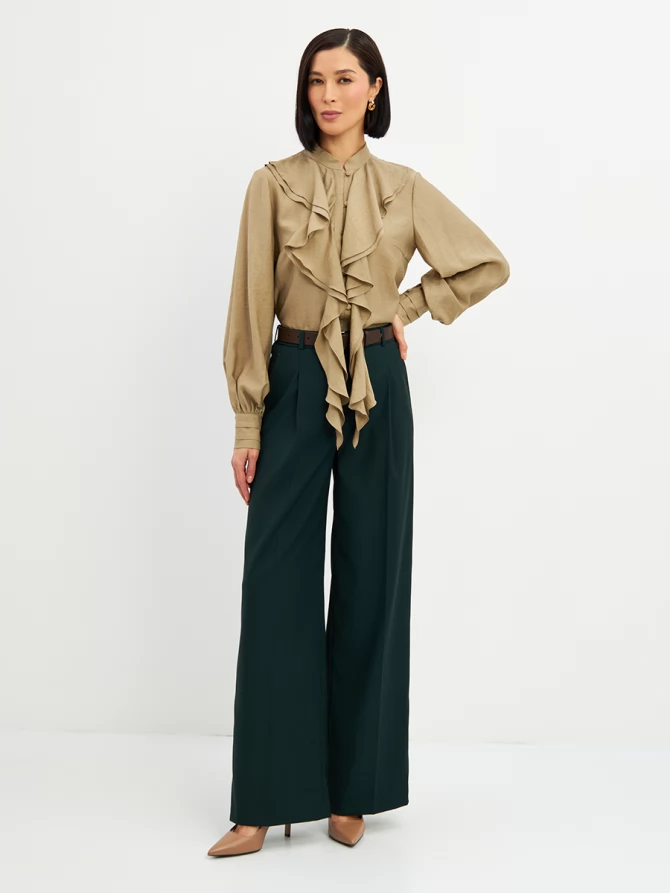 Блузкас отлетными рюшами OD-914-2 хаки