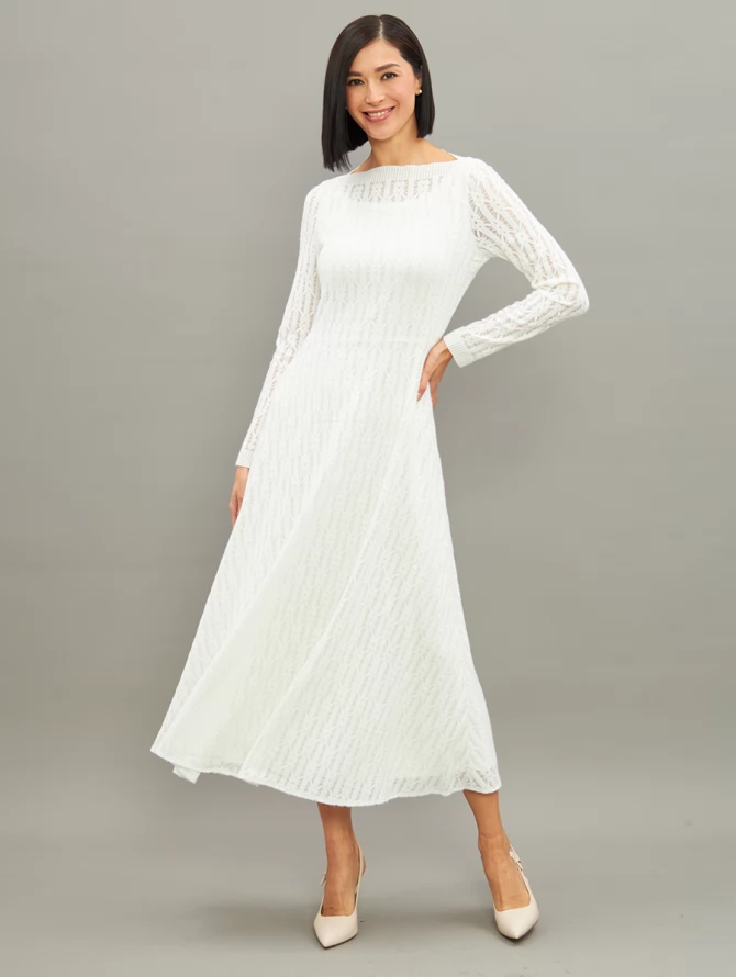 Платье из трикотажного кружева OD-904-1 белое