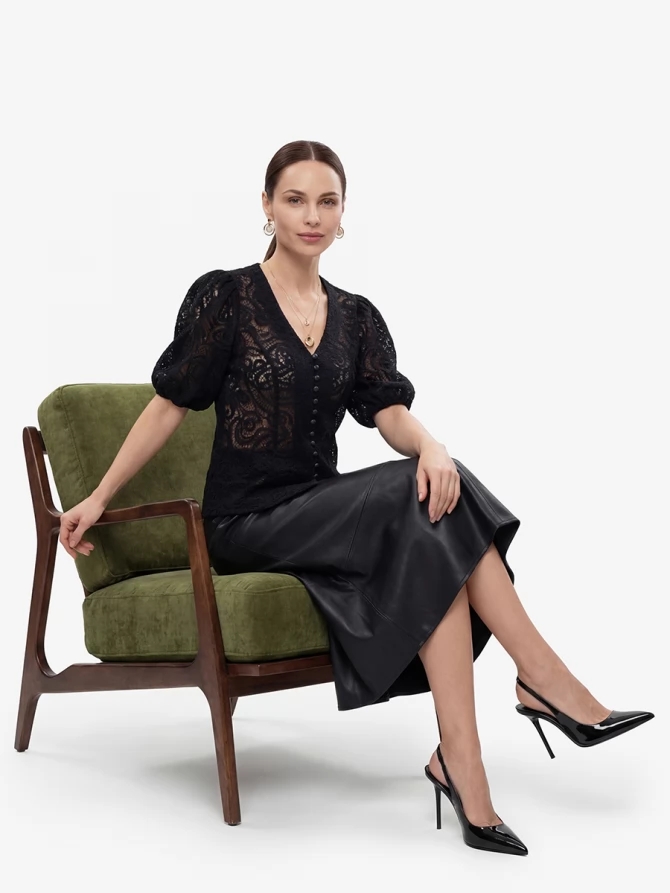 Блузка из кружева с коротким рукавом OD-1038-2 черный