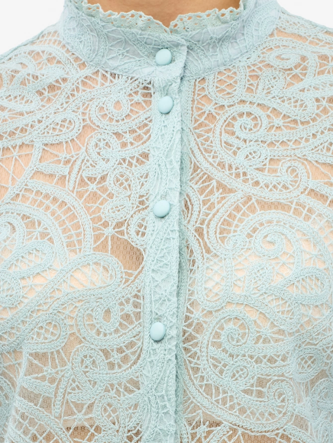 Блузка из кружевной ткани, бирюзовая