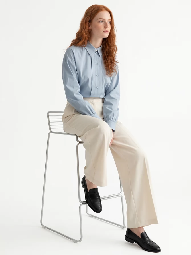 Рубашка со складками  OD-880-2 серо-голубой