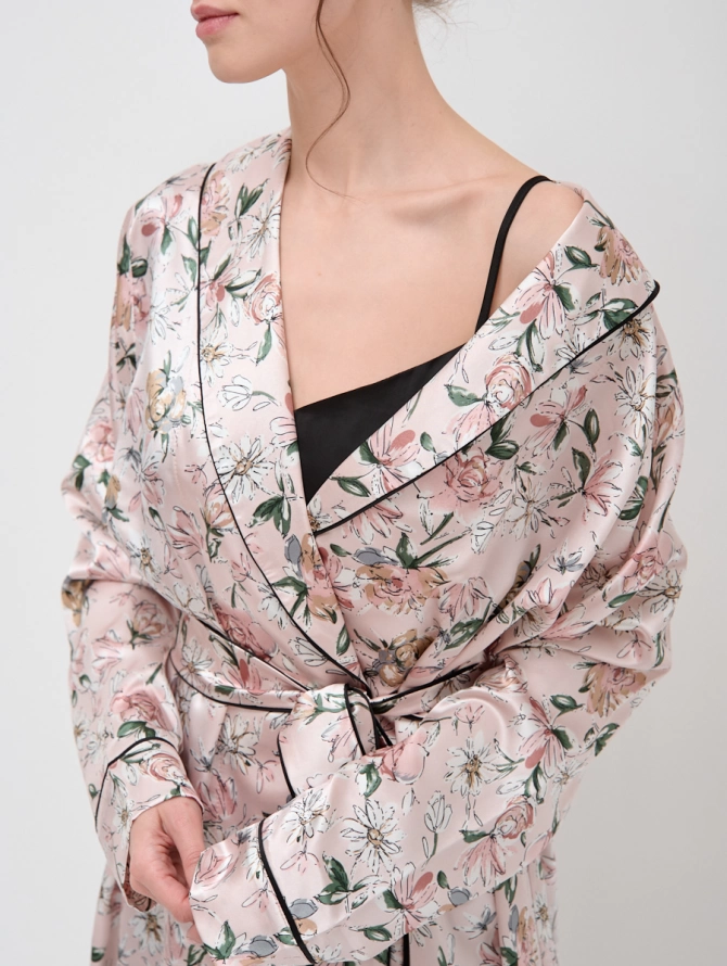 Комплект халат и сорочка из армани-шелка с цветочным принтом