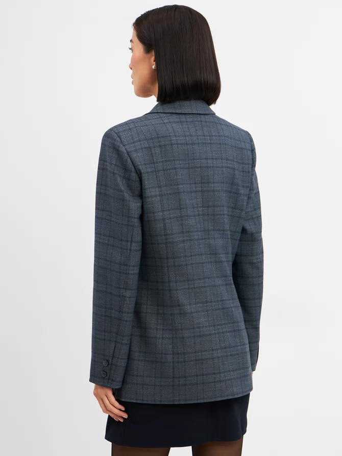 Жакет двубортный на подкладке  OD-980-2 клетка серо-синяя