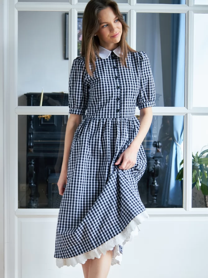 Платье хлопок OD-790-7 ч/б клетка