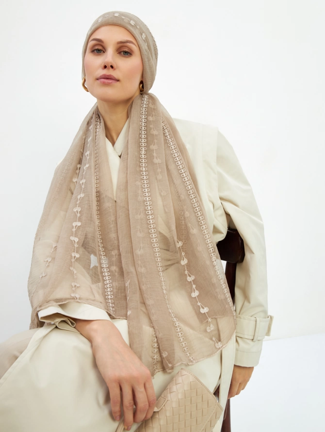 Палантин двусторонний с вышивкой арт-деко DRK-145-4