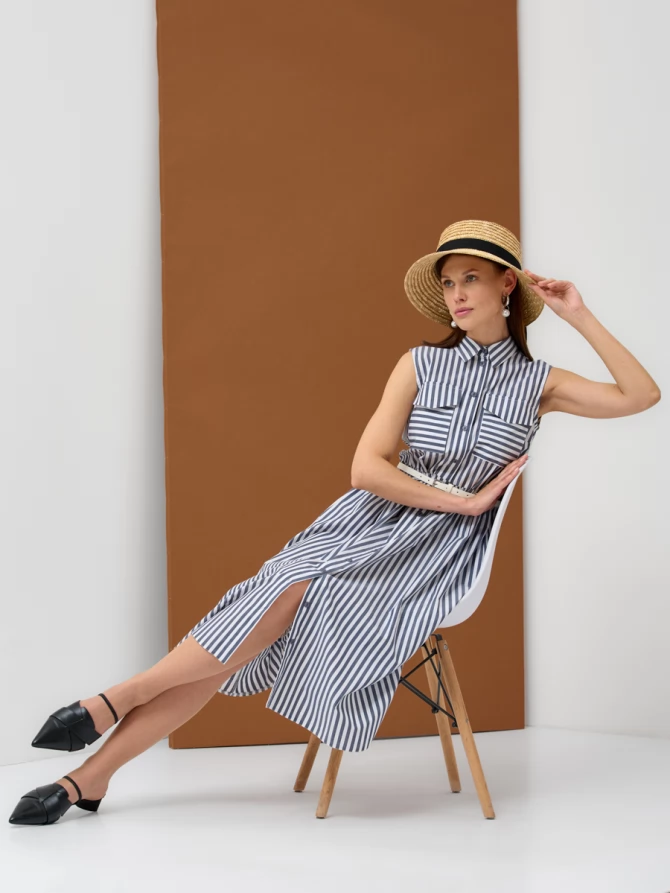 Платье хлопок OD-800-2 полоса синяя