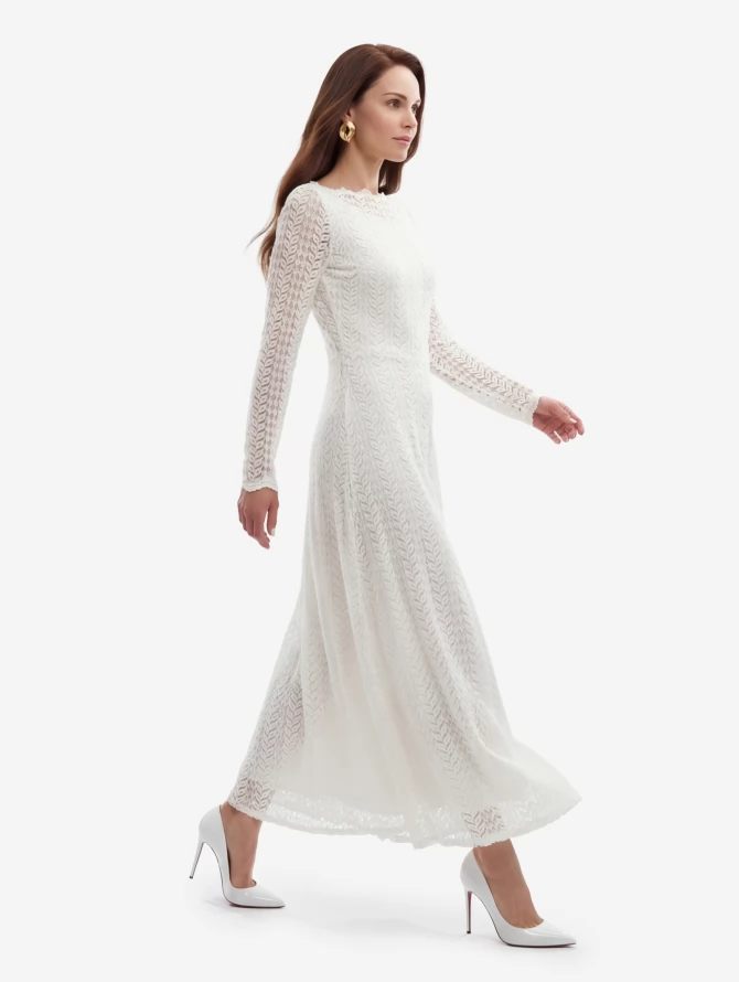 Платье из трикотажного кружева OD-904-4 белое