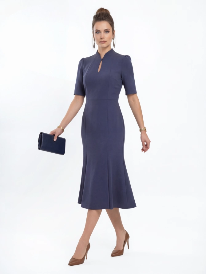 Платье воротник-капля OD-761-4 синий джинс