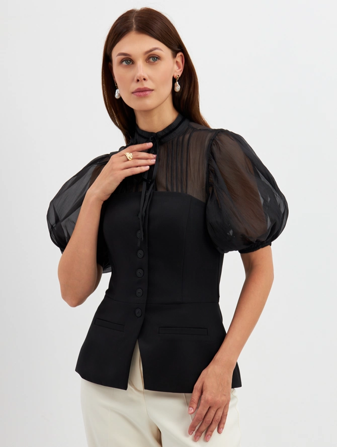 Блузка (корсет) из костюмной ткани на подкладке OD-908-1 черный