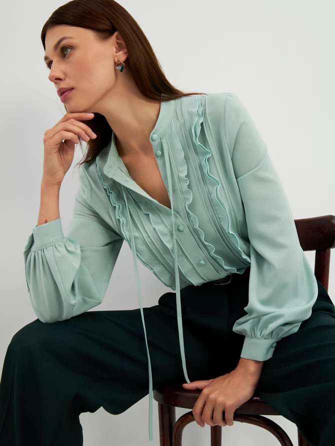 Блузка с рюшами OD-976-3 зеленый