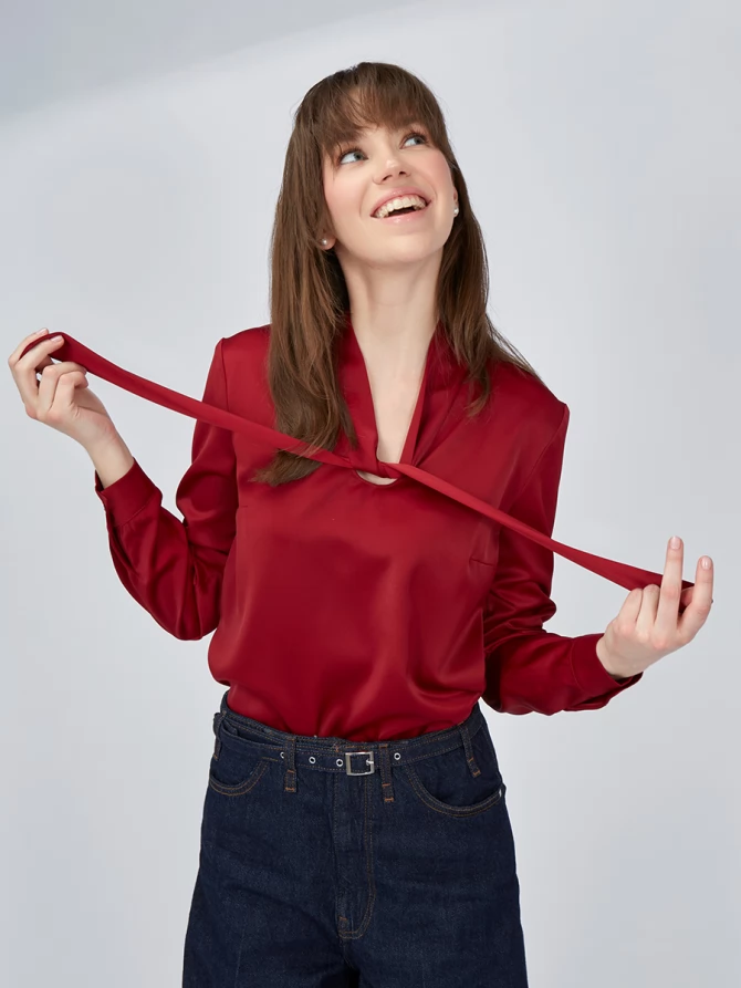 Блузка с завязками OD-812-3 бордовая