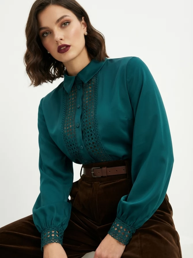 Блузка с кружевом OD-808-3 зеленый