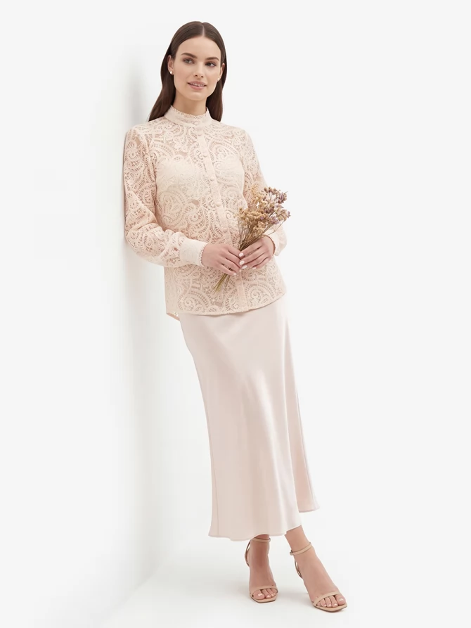 Блузка из кружевной ткани OD-977-3 лосось