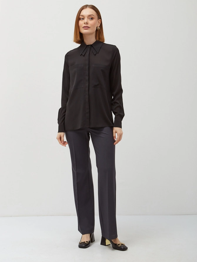 Блузка из шифона с двойным воротником OD-805-1 черный