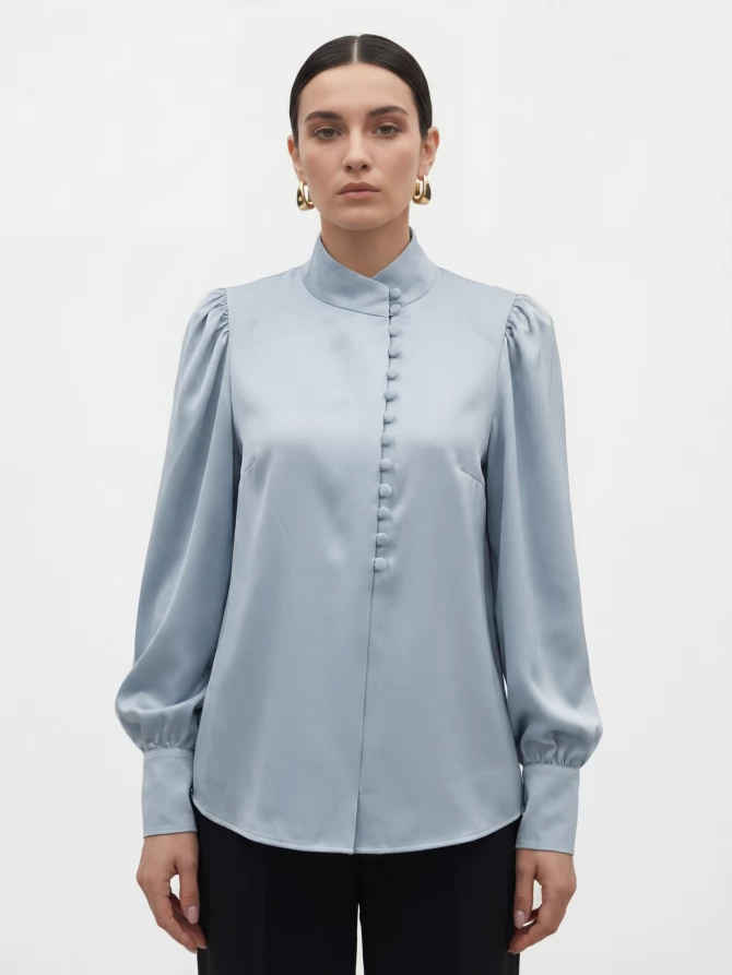 Блуза-косоворотка много пуговиц OD-550-20 серо-голубой