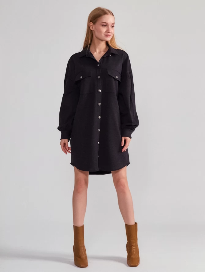 Платье-рубашка OD-614-2 вельвет темно-серый