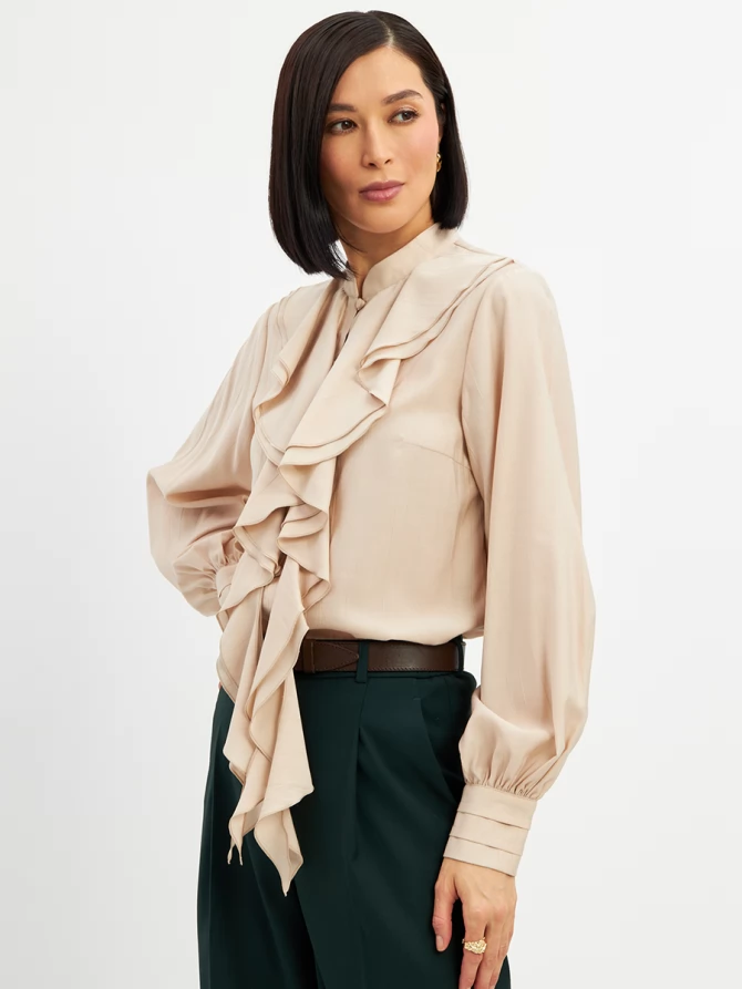 Блузкас отлетными рюшами OD-914-1 бежевый