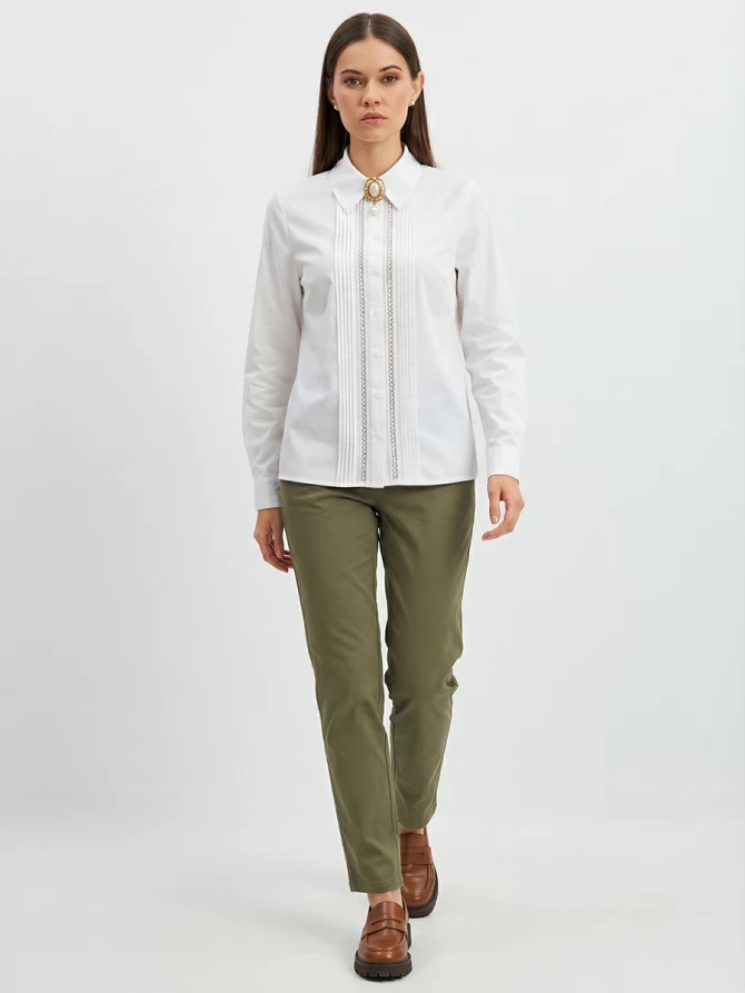 Блузка из хлопка со складками и кружевом OD-972-1 белый