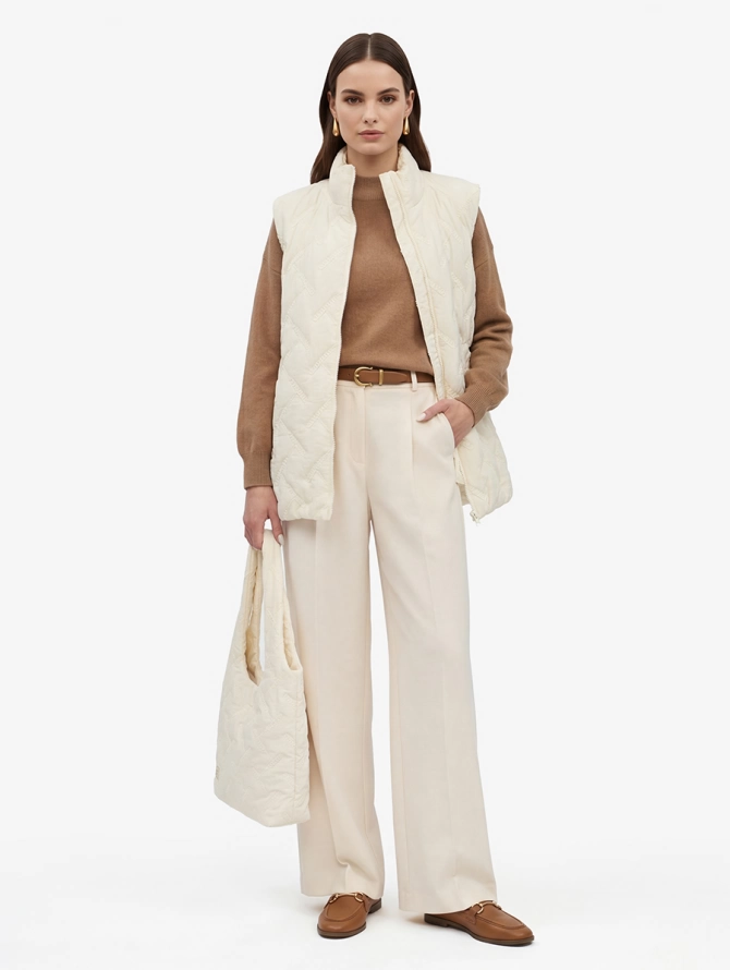 Жилет стеганый на молнии OD-1049-1 бежевый