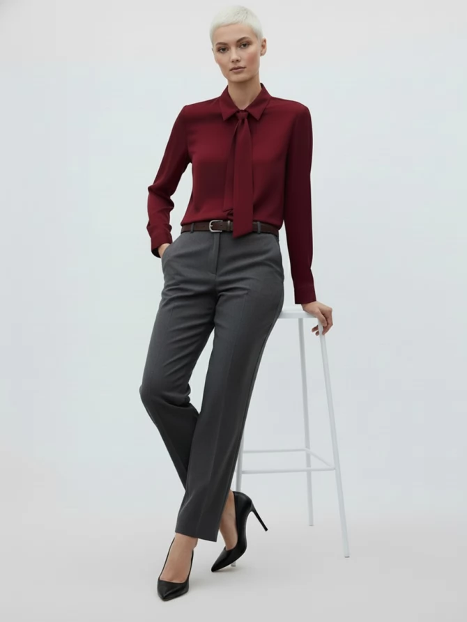 Блузка с галстуком  OD-881-6 бордовый