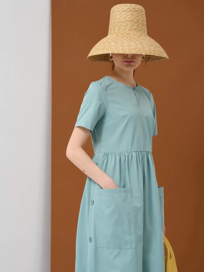 Платье хлопок OD-795-1 с планкой св.зеленое