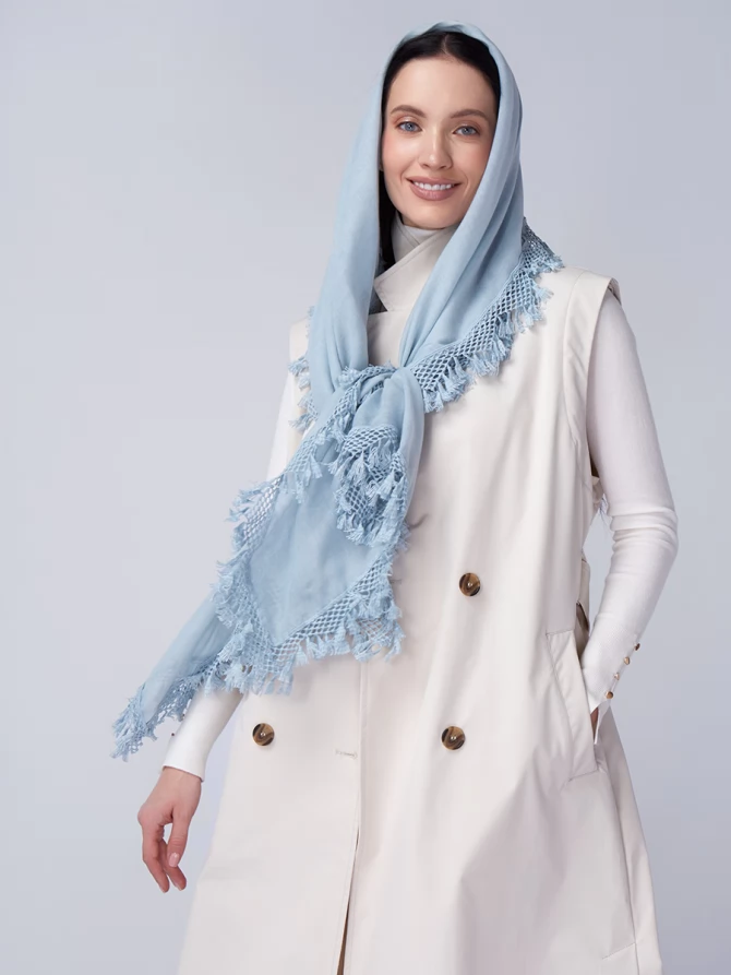 Палантин женский с ажурной бахромой