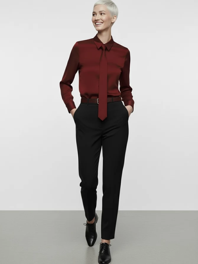 Блузка с галстуком  OD-881-6 бордовый