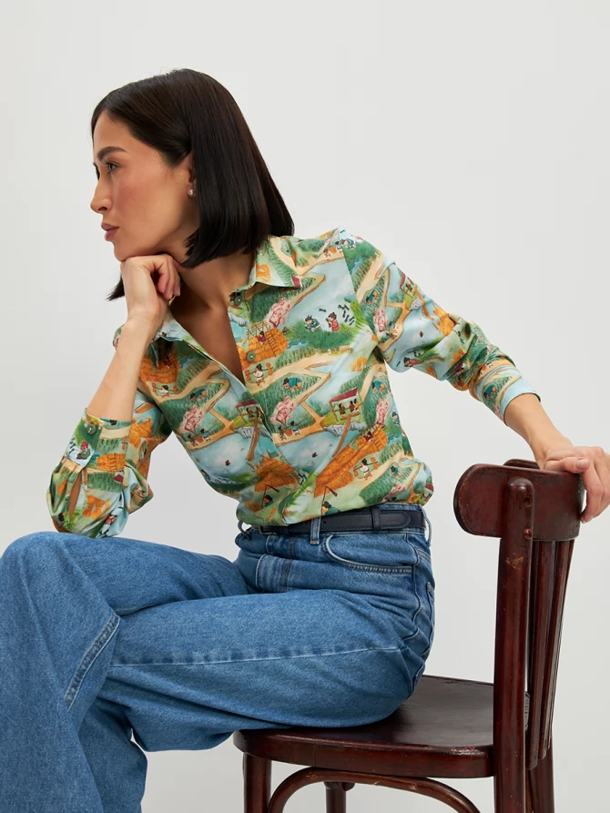 Блузка классик с контраст.стойкой OD-737-16 китайские дети