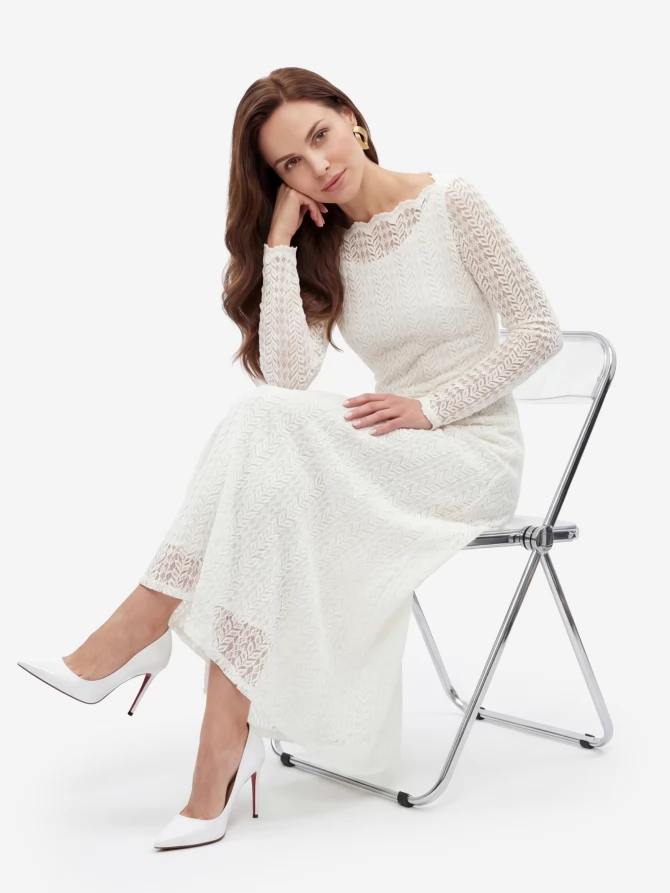 Платье из трикотажного кружева OD-904-4 белое