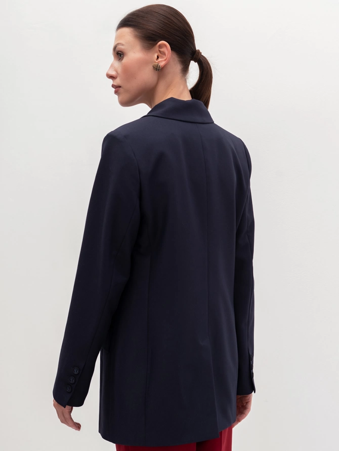 Жакет длинный прямого силуэта т.синий