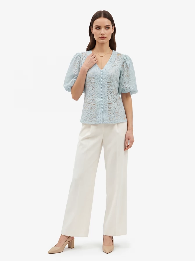 Блузка из кружева с коротким рукавом OD-1038-1 бирюзовый