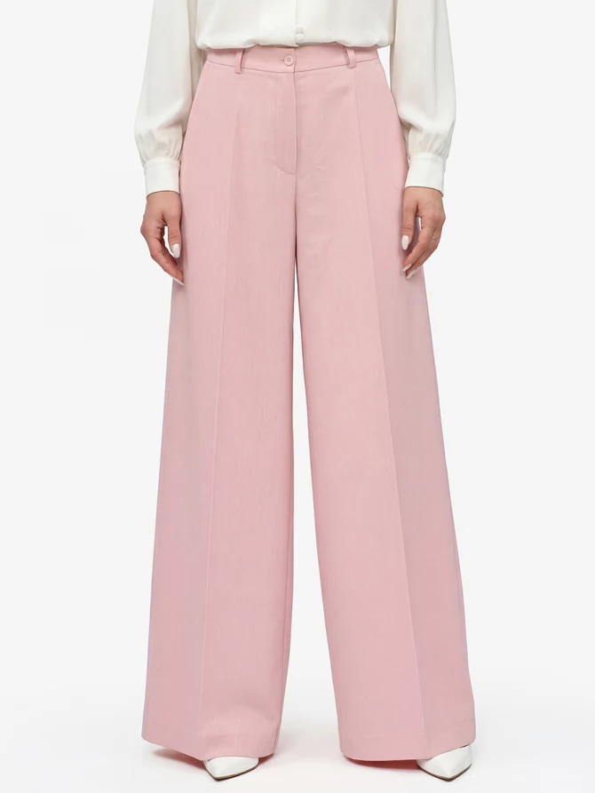 Брюки-палаццо из костюмной ткани, розовые