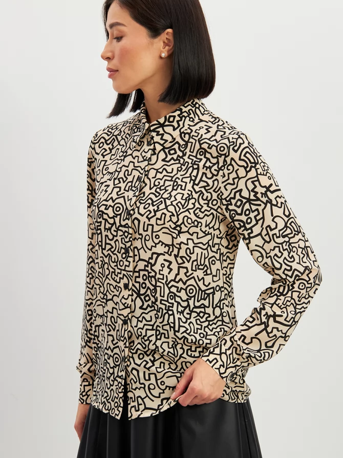 Блузка из шифона OD-887-3 молочный с черным