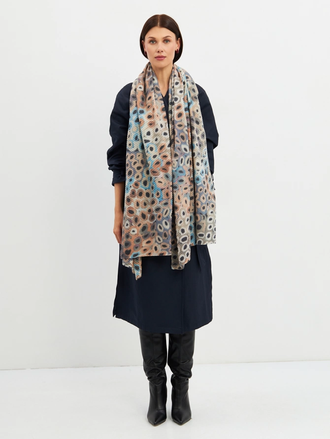 Палантин женский жатый двусторонний с абстрактным принтом